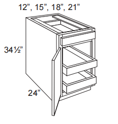 1 Door Base Cabinet With 1 Drawer & 2 Roll Out Trays