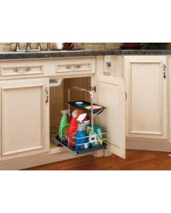 Removable Under-Sink Caddy With Chrome Basket- Fits Sink Base and Vanity Cabinets