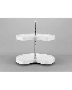 28" Polymer Kidney Shaped Lazy Susan, White Turntable 2-Shelf Set 