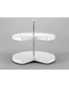 32" Polymer Kidney Shaped Lazy Susan, White Turntable 2-Shelf Set 